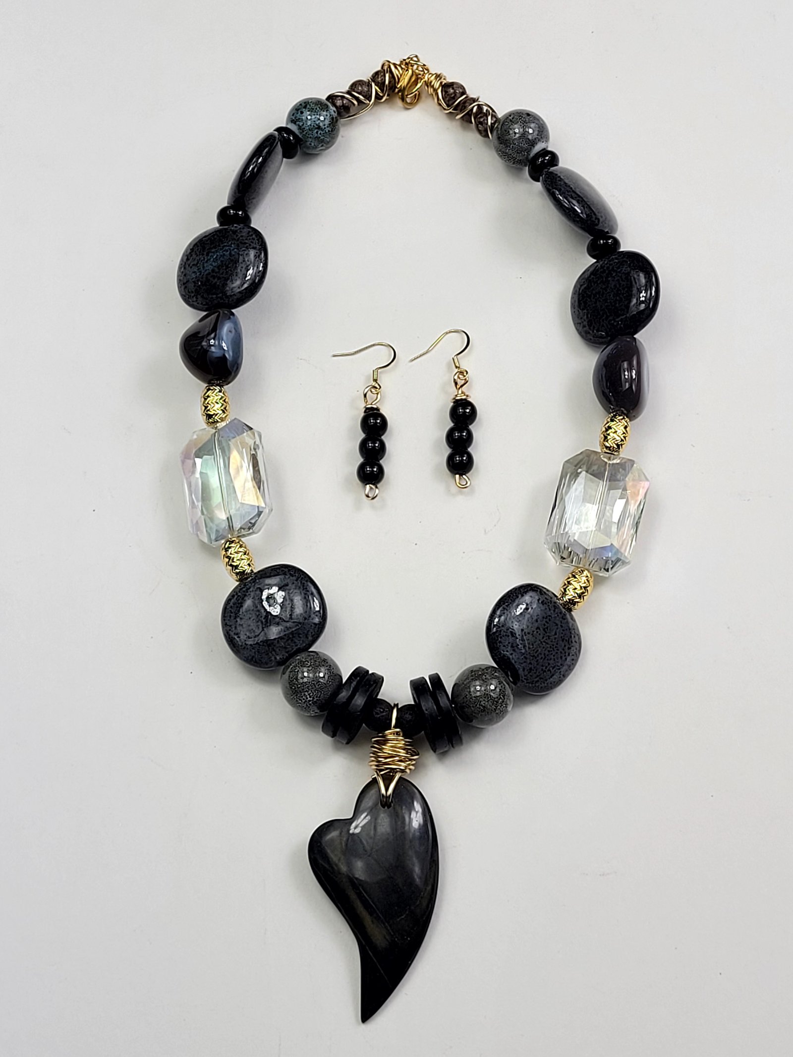 Black smoky heart pendant necklace